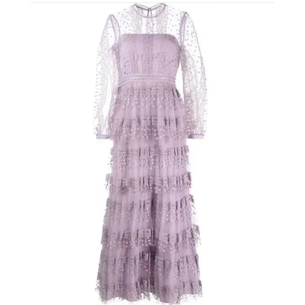 NWT Self-Portrait Lilac Tiered Lace Midi Dress